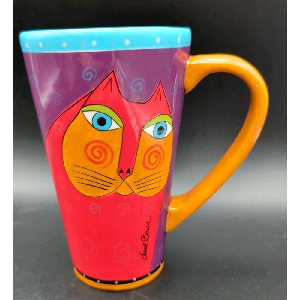 LAUREL BURCH Fantastic Felines Coffee Tall Mug Orange Cat Latte Cup Vintage